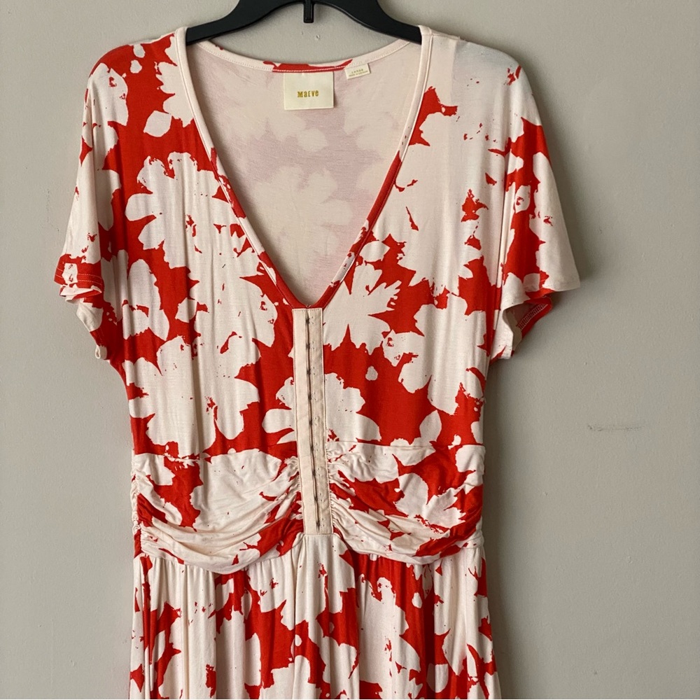 Maeve Anthropologie Stretchy Summer Breeze Dress Orange Floral Size Large - Picture 8 of 12